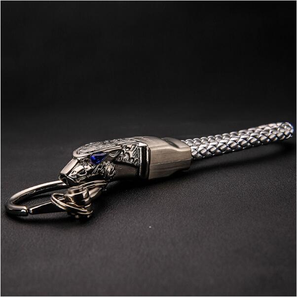 Genuine Leather Leopard Dragon Luxury Mens Car Key Chain