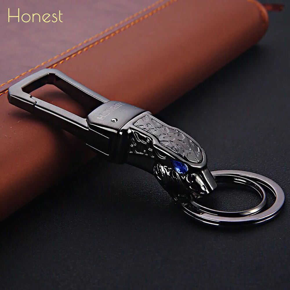 Genuine Leather Leopard Dragon Luxury Mens Car Key Chain