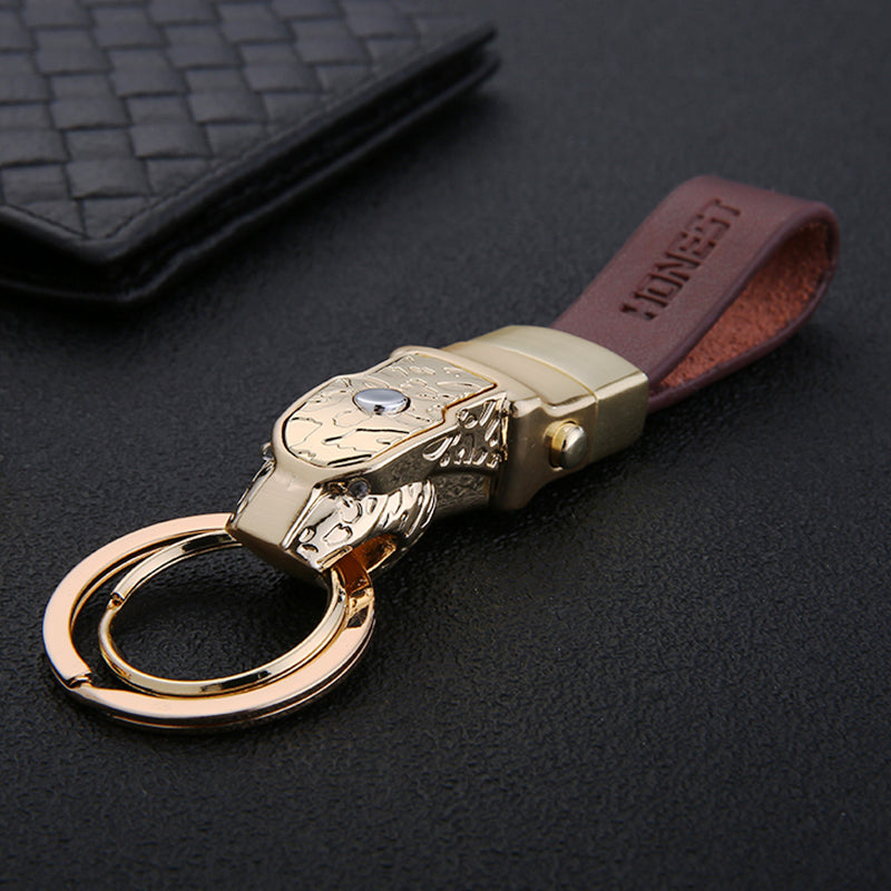 Genuine Leather Leopard Dragon Luxury Mens Car Key Chain
