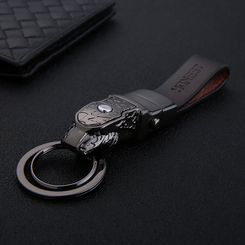 Genuine Leather Leopard Dragon Luxury Mens Car Key Chain