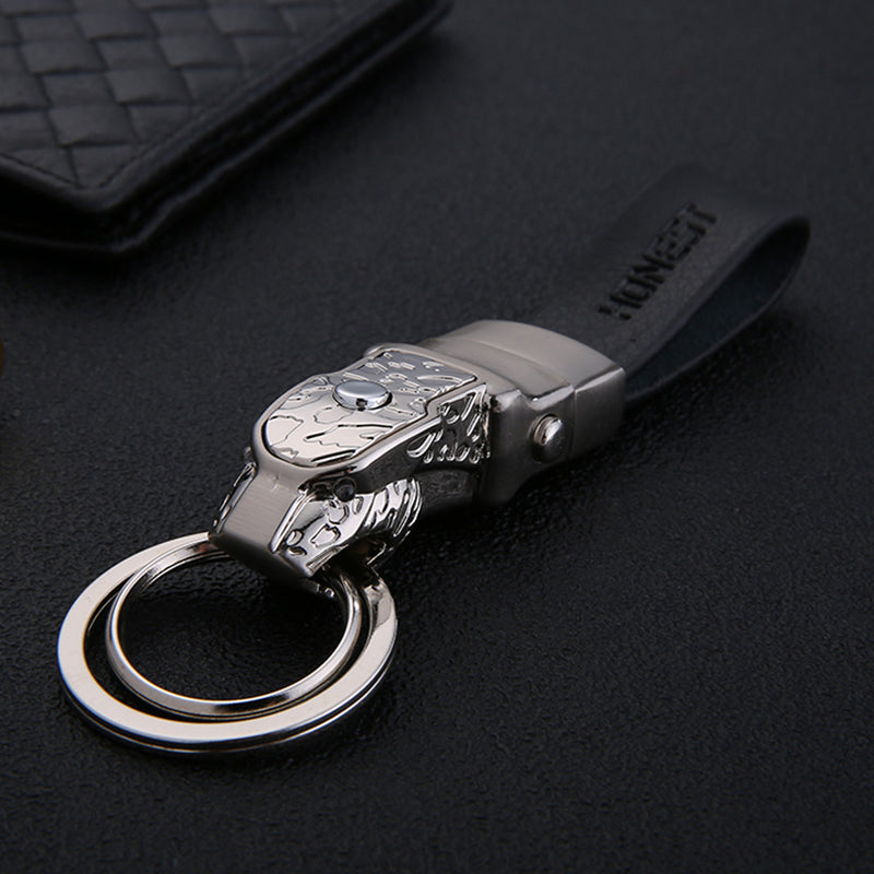 Genuine Leather Leopard Dragon Luxury Mens Car Key Chain
