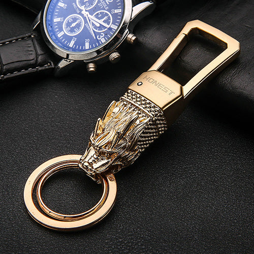 Genuine Leather Leopard Dragon Luxury Mens Car Key Chain