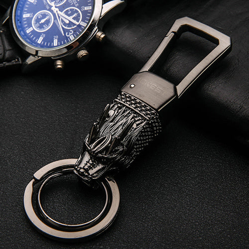 Genuine Leather Leopard Dragon Luxury Mens Car Key Chain