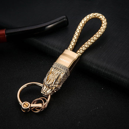 Genuine Leather Leopard Dragon Luxury Mens Car Key Chain