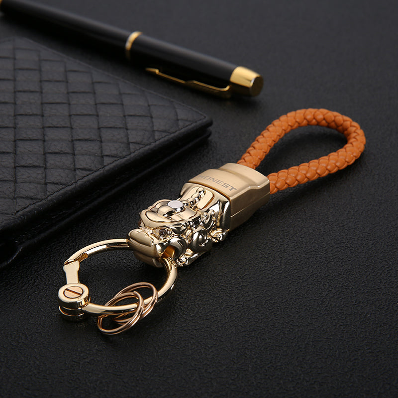 Genuine Leather Leopard Dragon Luxury Mens Car Key Chain