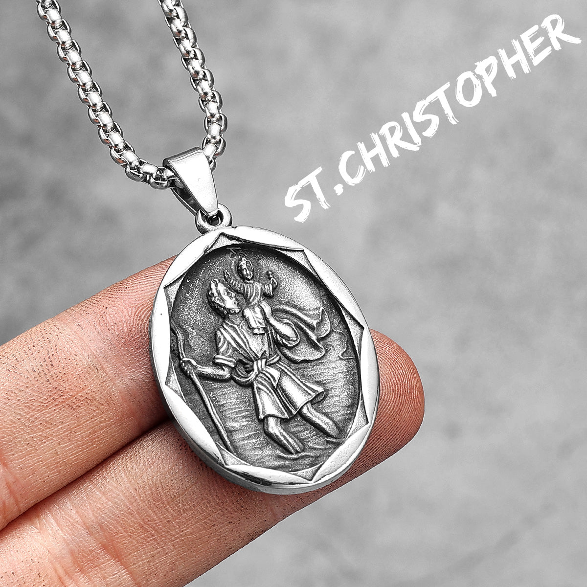 Men's St Christopher Carrying Christ No Fade Stainless Steel Casual Spiritual Pendants