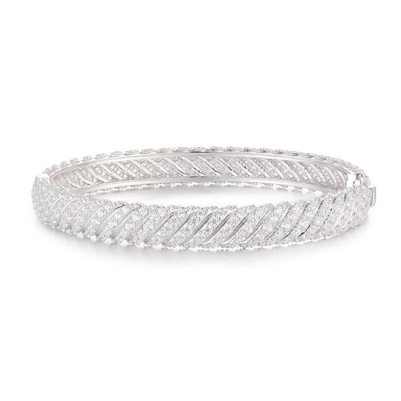 Diamond Twist | Moissanite 8mm Solid Sterling Silver Iced Blinged Out Bangle Bracelets