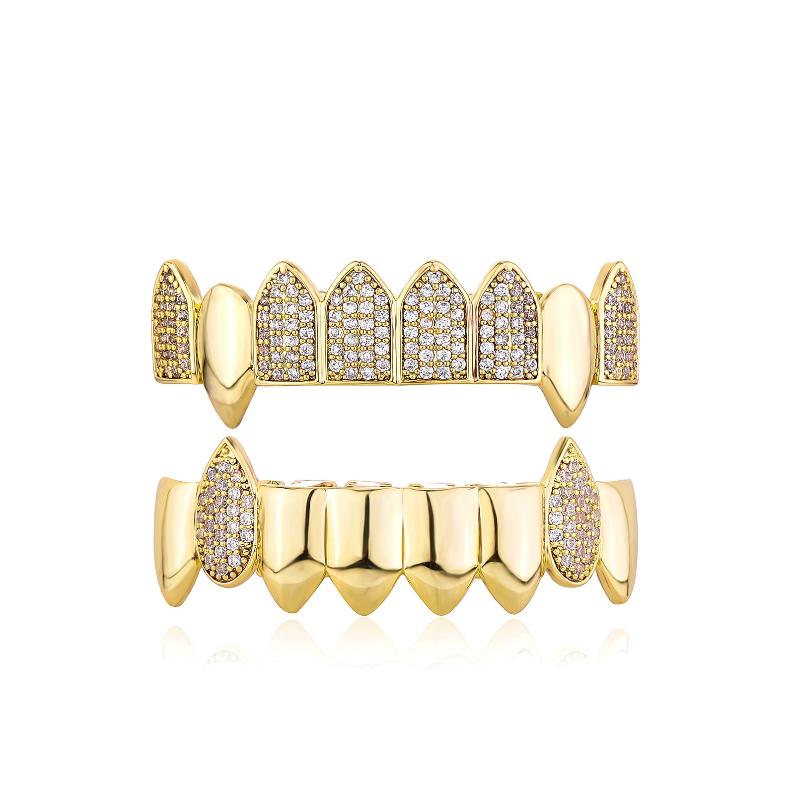 Fanged Ice | Hip Hop VVS Diamond Stone Mouth Teeth Grillz Caps Set