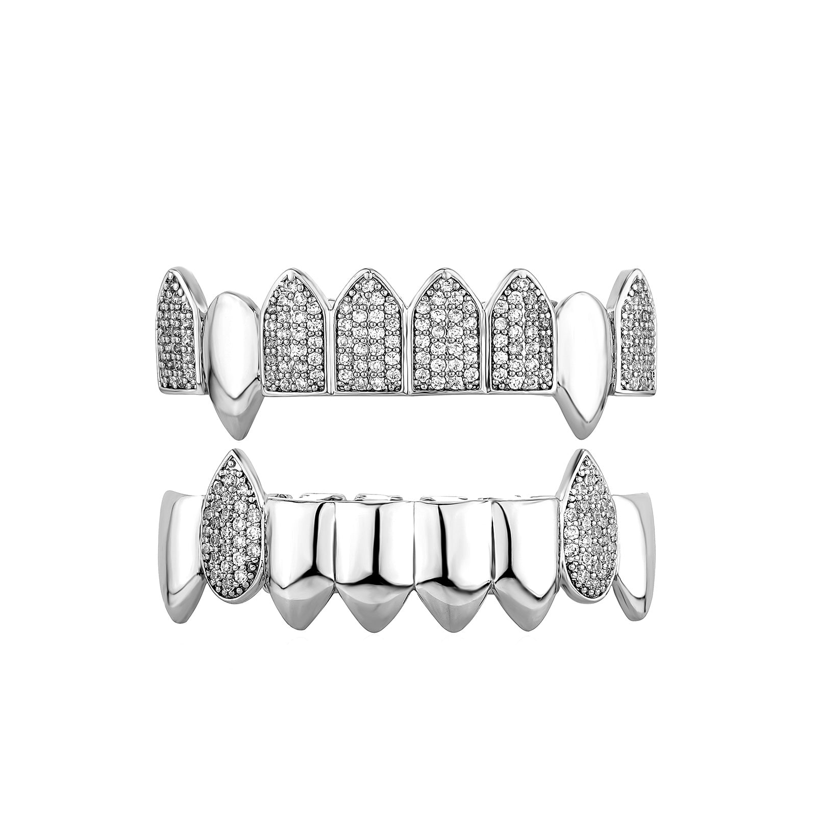 Fanged Ice | Hip Hop VVS Diamond Stone Mouth Teeth Grillz Caps Set