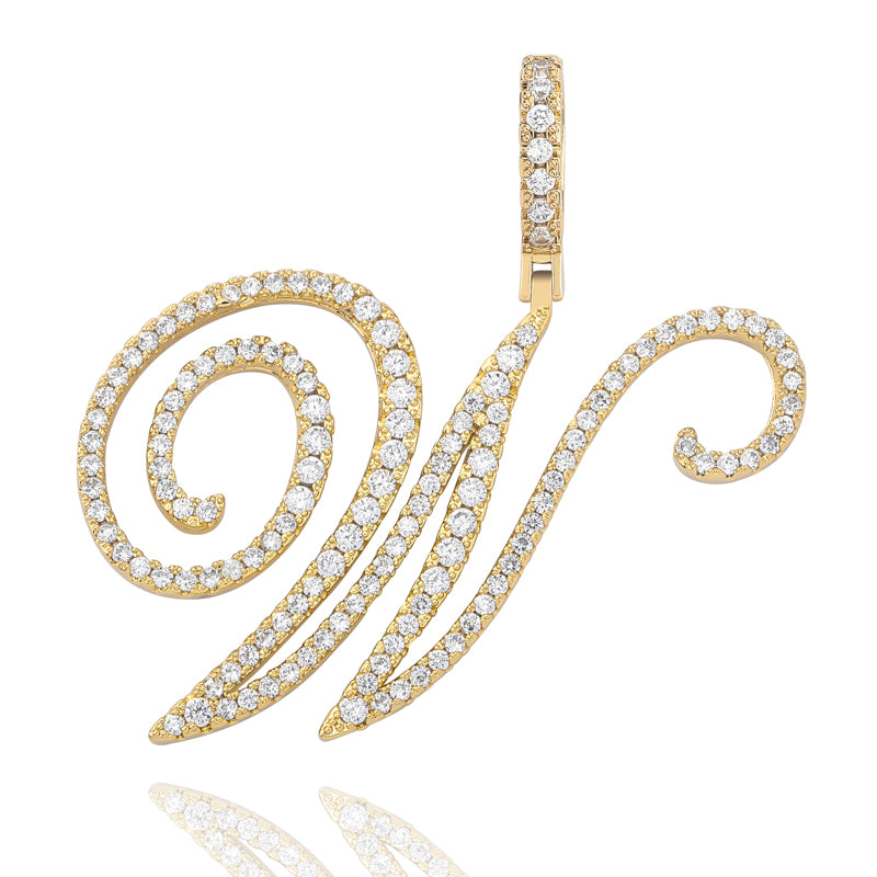 Cursive Ice | Style A-Z Cursive Letter VVS Diamond CZ Initial Name Pendant Necklace