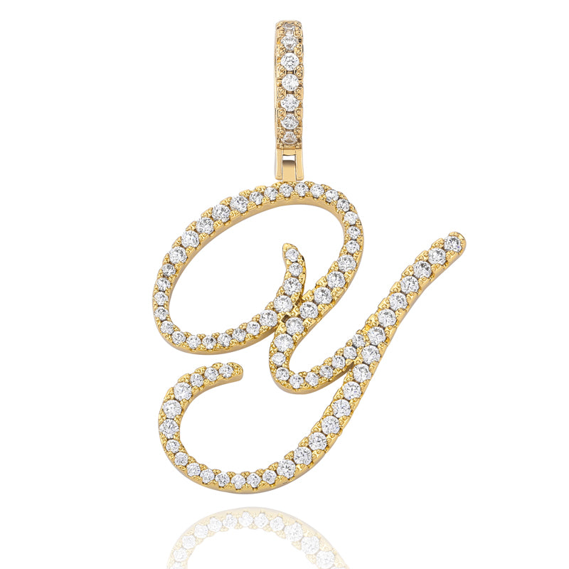 Cursive Ice | Style A-Z Cursive Letter VVS Diamond CZ Initial Name Pendant Necklace
