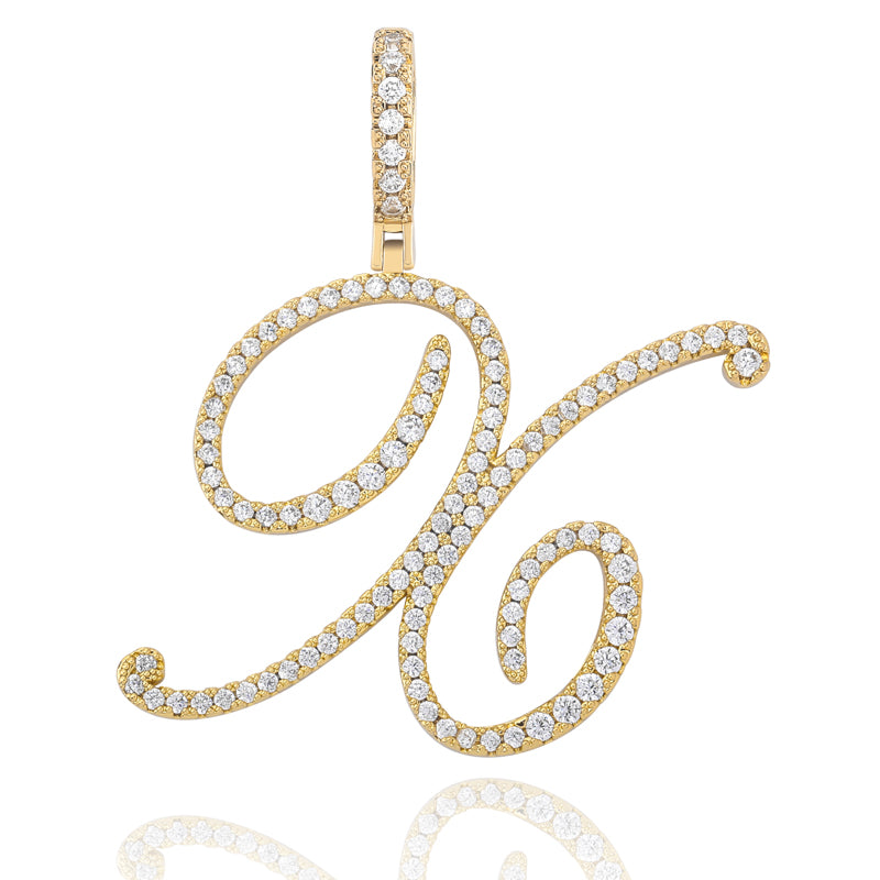 Cursive Ice | Style A-Z Cursive Letter VVS Diamond CZ Initial Name Pendant Necklace