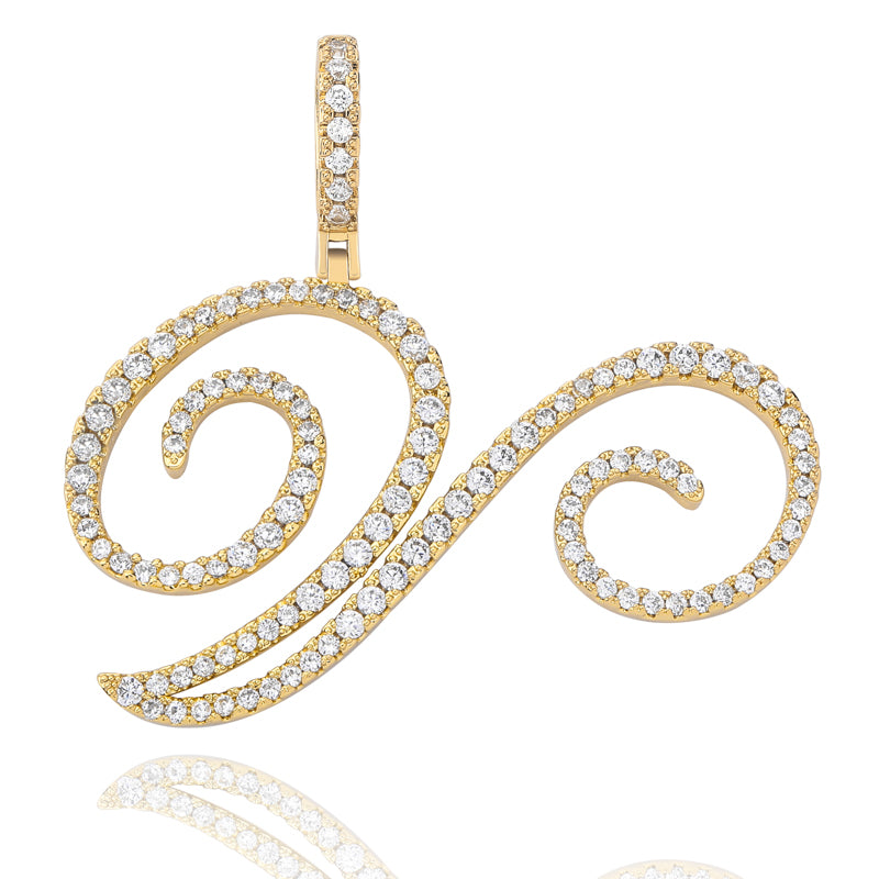 Cursive Ice | Style A-Z Cursive Letter VVS Diamond CZ Initial Name Pendant Necklace