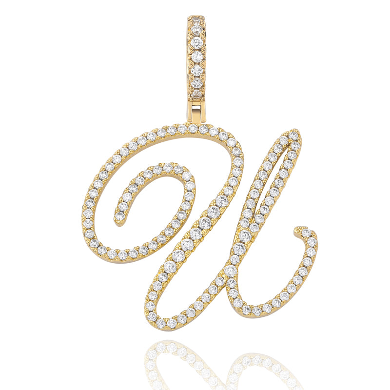 Cursive Ice | Style A-Z Cursive Letter VVS Diamond CZ Initial Name Pendant Necklace