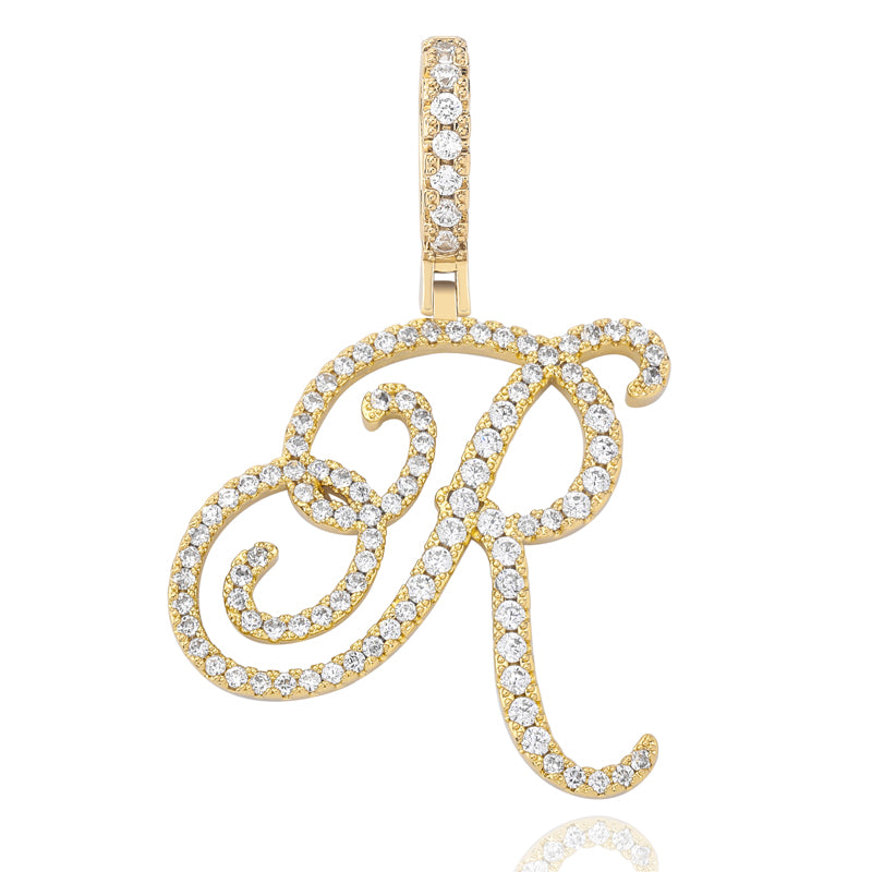 Cursive Ice | Style A-Z Cursive Letter VVS Diamond CZ Initial Name Pendant Necklace