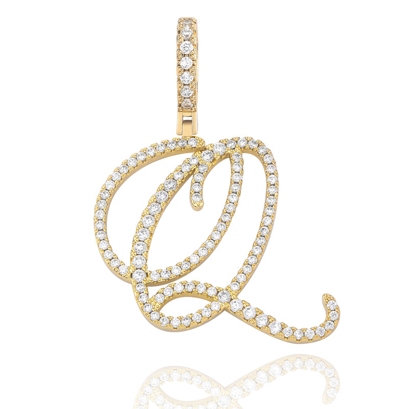 Cursive Ice | Style A-Z Cursive Letter VVS Diamond CZ Initial Name Pendant Necklace