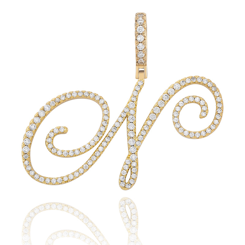 Cursive Ice | Style A-Z Cursive Letter VVS Diamond CZ Initial Name Pendant Necklace