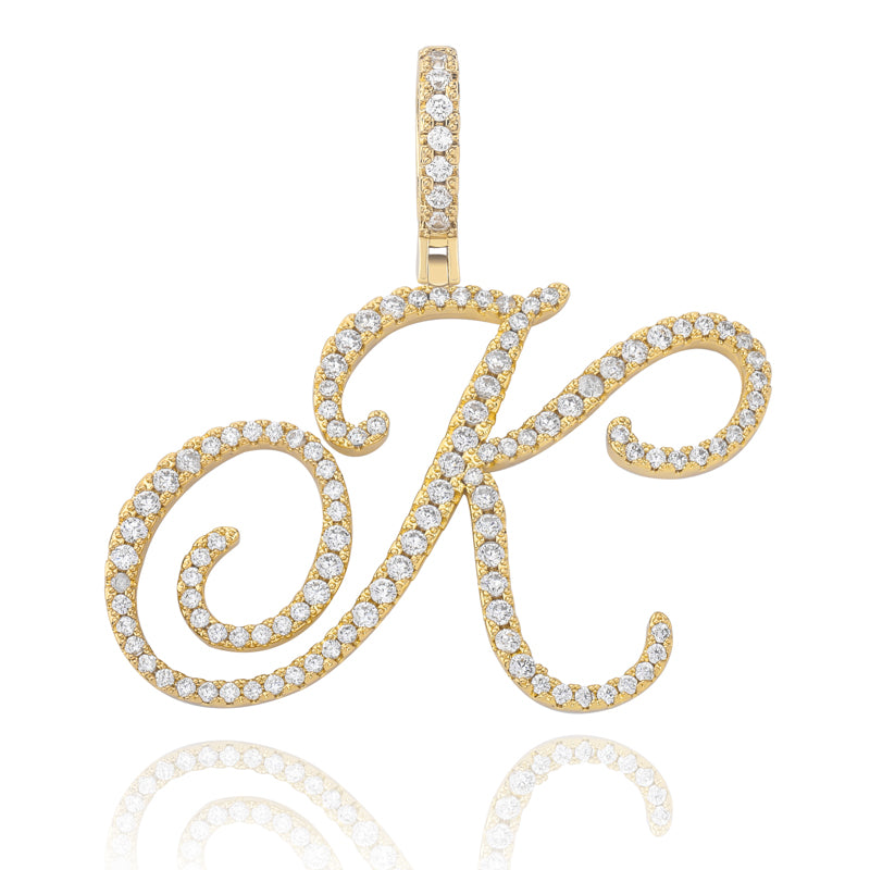 Cursive Ice | Style A-Z Cursive Letter VVS Diamond CZ Initial Name Pendant Necklace