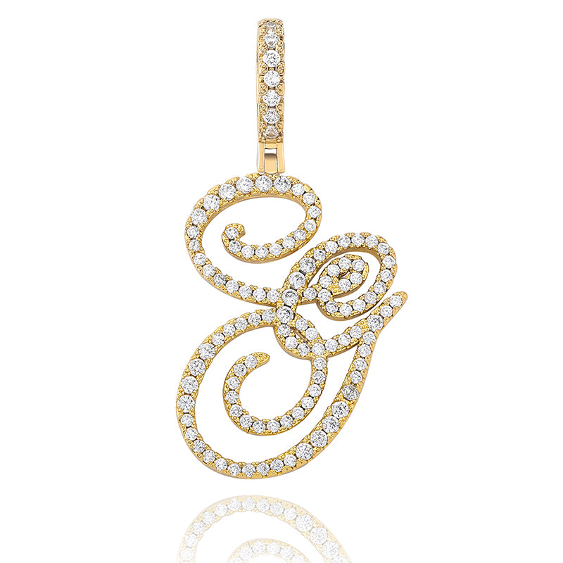 Cursive Ice | Style A-Z Cursive Letter VVS Diamond CZ Initial Name Pendant Necklace