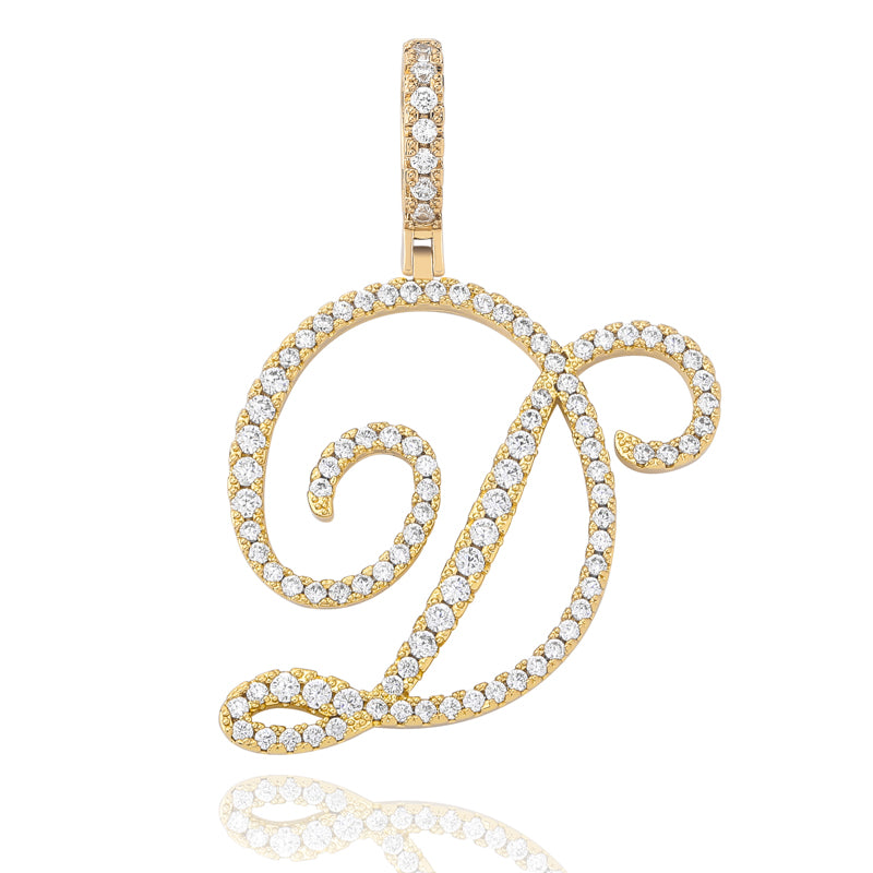Cursive Ice | Style A-Z Cursive Letter VVS Diamond CZ Initial Name Pendant Necklace
