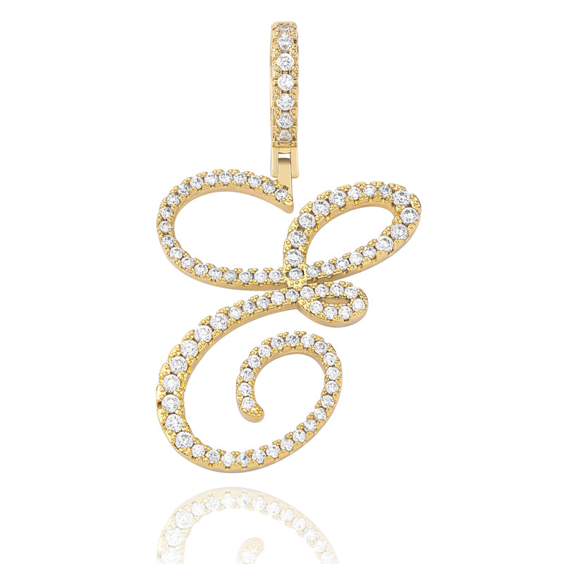 Cursive Ice | Style A-Z Cursive Letter VVS Diamond CZ Initial Name Pendant Necklace