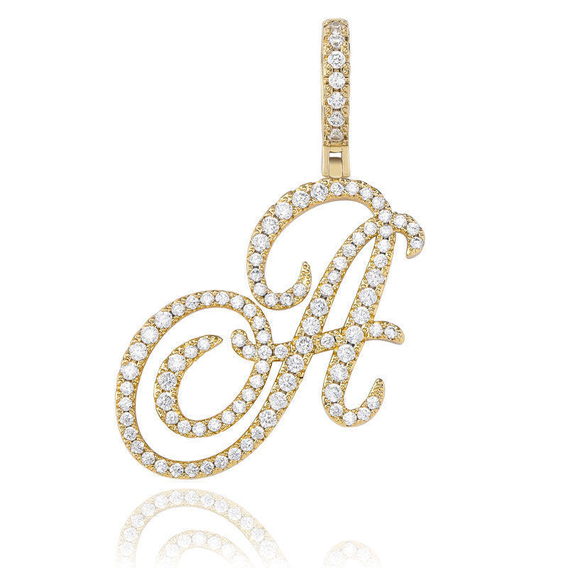 Cursive Ice | Style A-Z Cursive Letter VVS Diamond CZ Initial Name Pendant Necklace