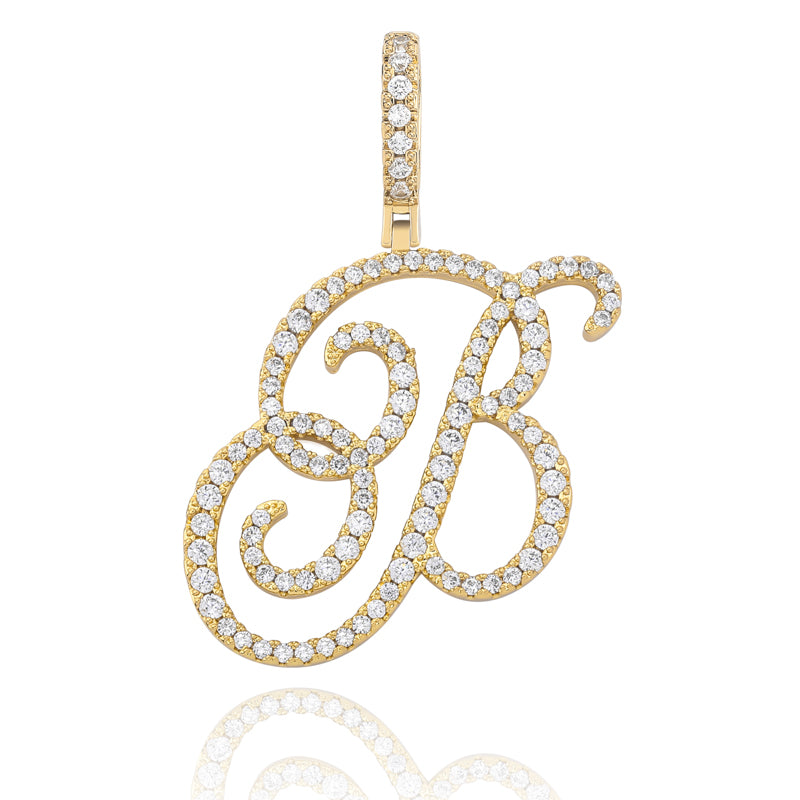 Cursive Ice | Style A-Z Cursive Letter VVS Diamond CZ Initial Name Pendant Necklace