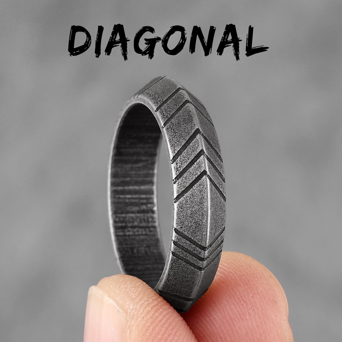 Rhombus Diagonal | 316L No Fade Star Craft Striped Stainless Steel Men's Unique Mysterious Rings