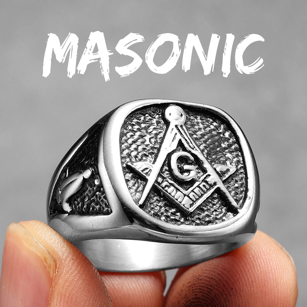 Masonic Luxury | Men's 14k Gold 316L No Fade Stainless Steel Free Mason Compass Square Rings