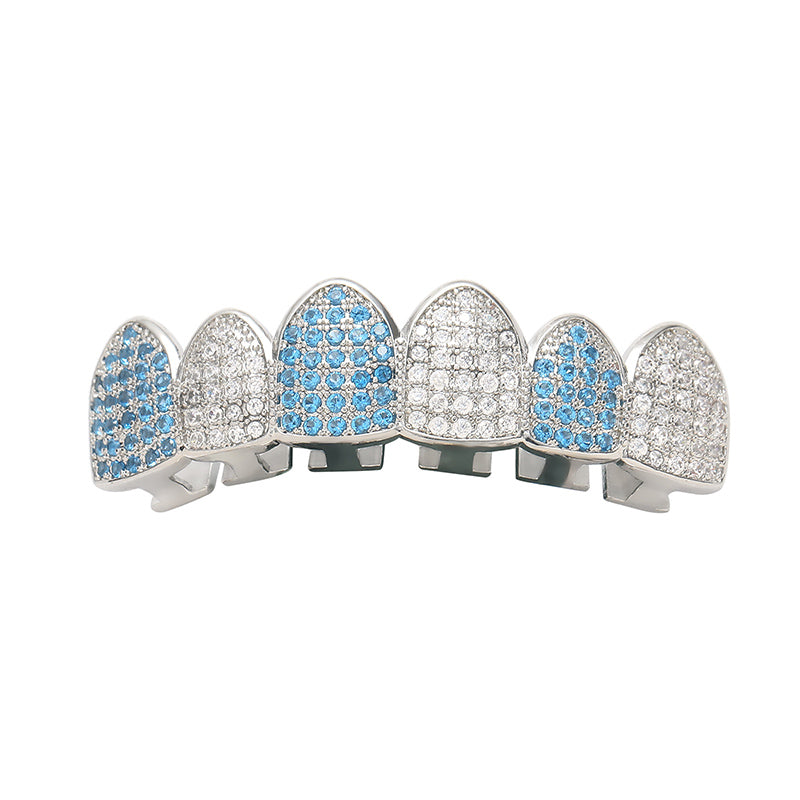 Blue Ice | VVS Diamond CZ Hip Hop Paved Iced Blinged Out Top Bottom Teeth Grillz Set