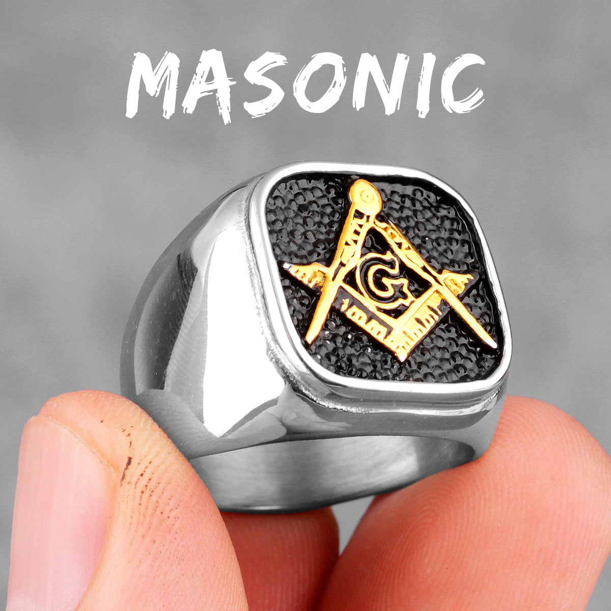 Masonic Retro | 316L Stainless Steel Two Tone No Fade Free Mason Compass Square Rings