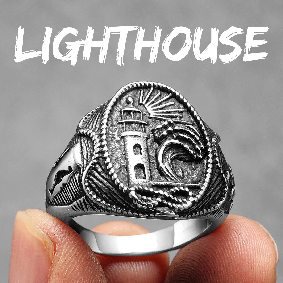 Nautical Navigator | 316L No Fade Stainless Steel Anchor Lighthouse Ocean Sailor Ship Men Rings