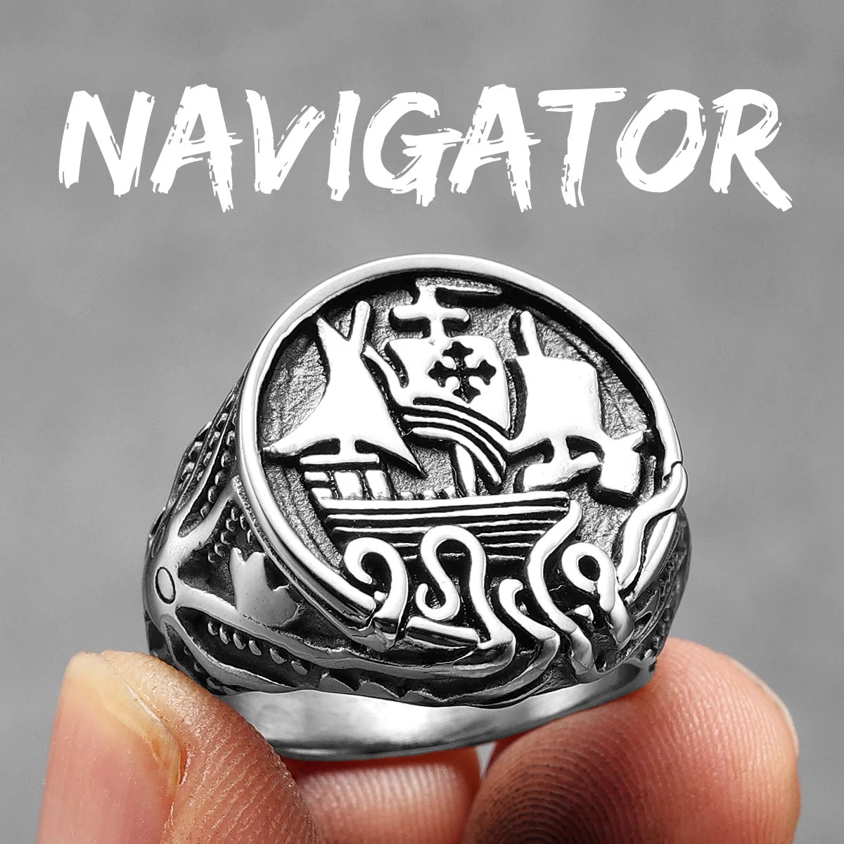 Nautical Navigator | 316L No Fade Stainless Steel Anchor Lighthouse Ocean Sailor Ship Men Rings