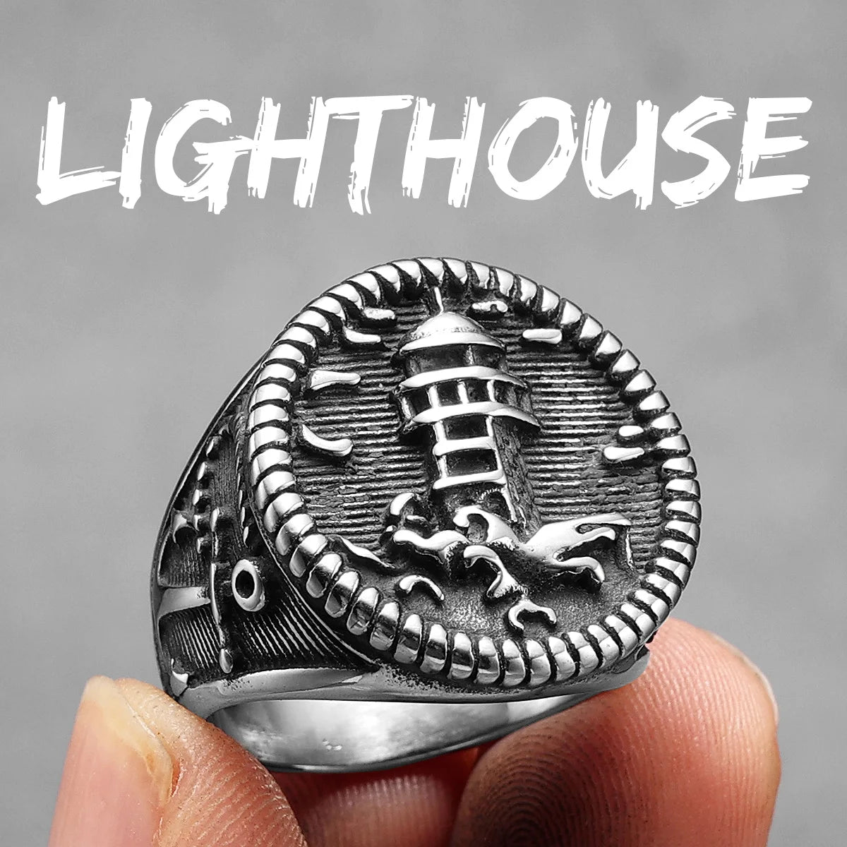 Nautical Navigator | 316L No Fade Stainless Steel Anchor Lighthouse Ocean Sailor Ship Men Rings