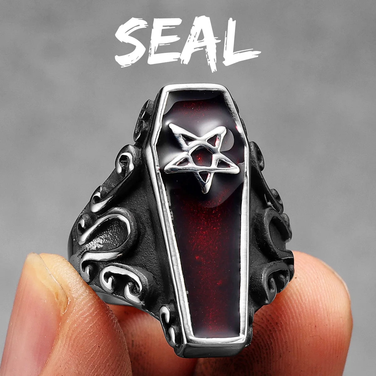 Vampire Coffin | 316L No Fade Stainless Steel Gothic Styling Men Rings Stainless Steel Retro Ring