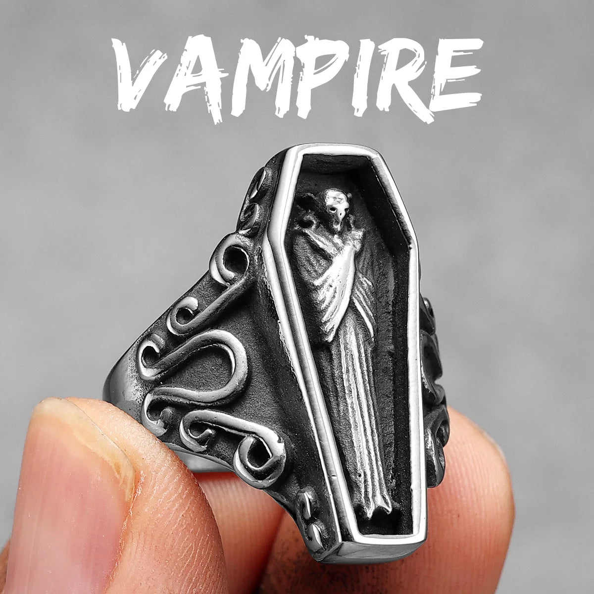 Vampire Coffin | 316L No Fade Stainless Steel Gothic Styling Men Rings Stainless Steel Retro Ring