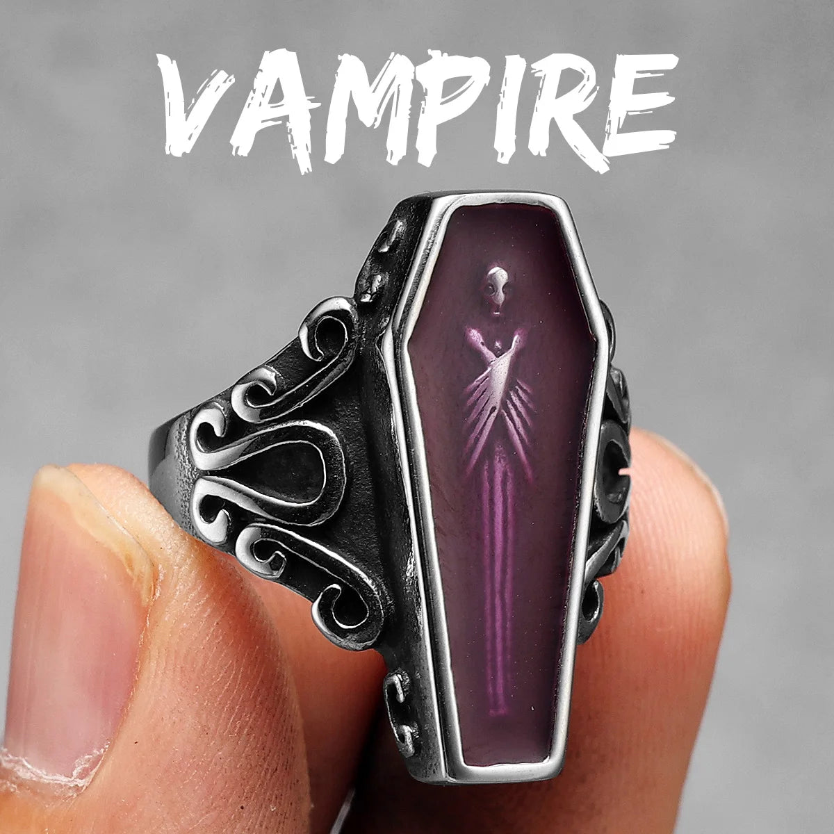 Vampire Coffin | 316L No Fade Stainless Steel Gothic Styling Men Rings Stainless Steel Retro Ring
