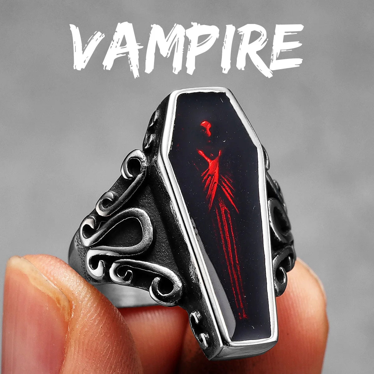 Vampire Coffin | 316L No Fade Stainless Steel Gothic Styling Men Rings Stainless Steel Retro Ring