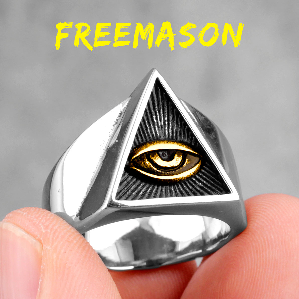 Freemason Illuminati | 316L No Fade Stainless Steel Triangle Masonic All Seeing Eye Rings