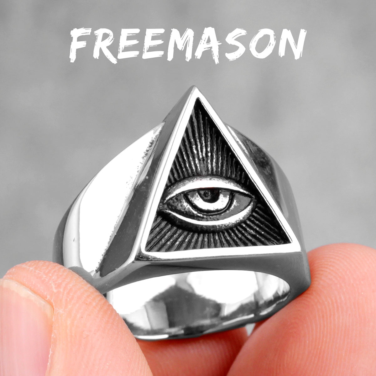 Freemason Illuminati | 316L No Fade Stainless Steel Triangle Masonic All Seeing Eye Rings