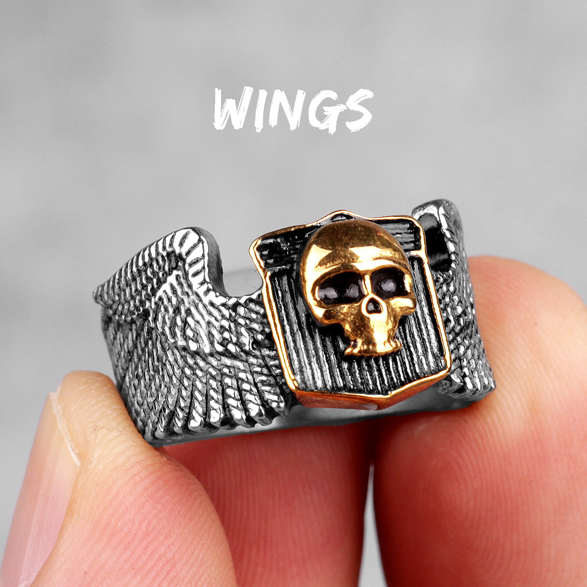 Freedom Wings | 316L Stainless Steel Men Biker Style Skull Wing Motorcycle Ring