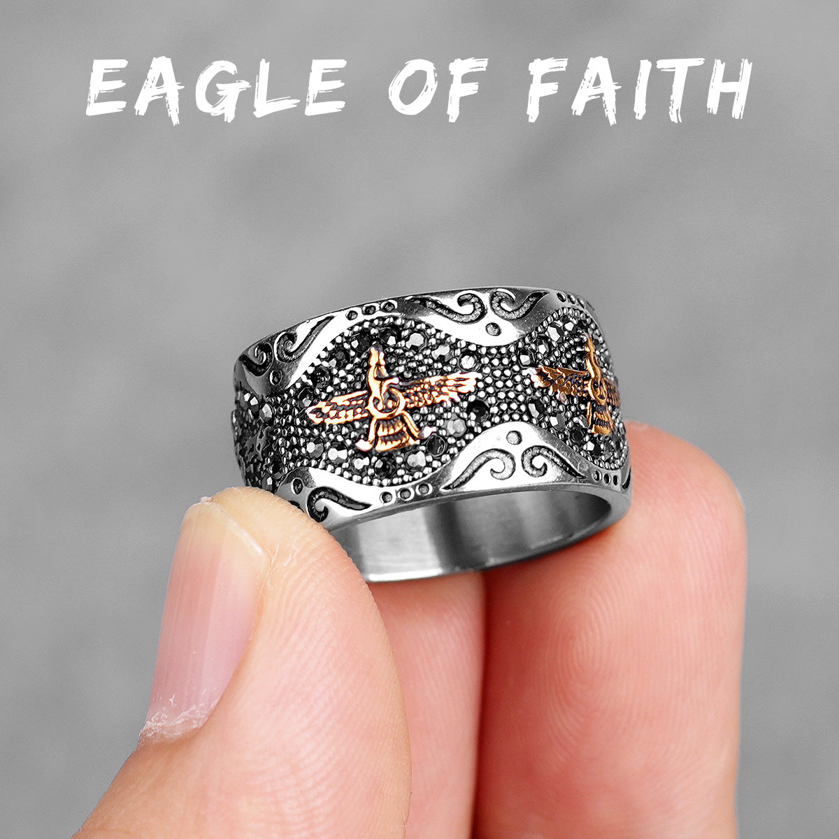Eagle of Faith | 316L No Fade Stainless Steel Ancient Historical Persia Zarathustra Rings