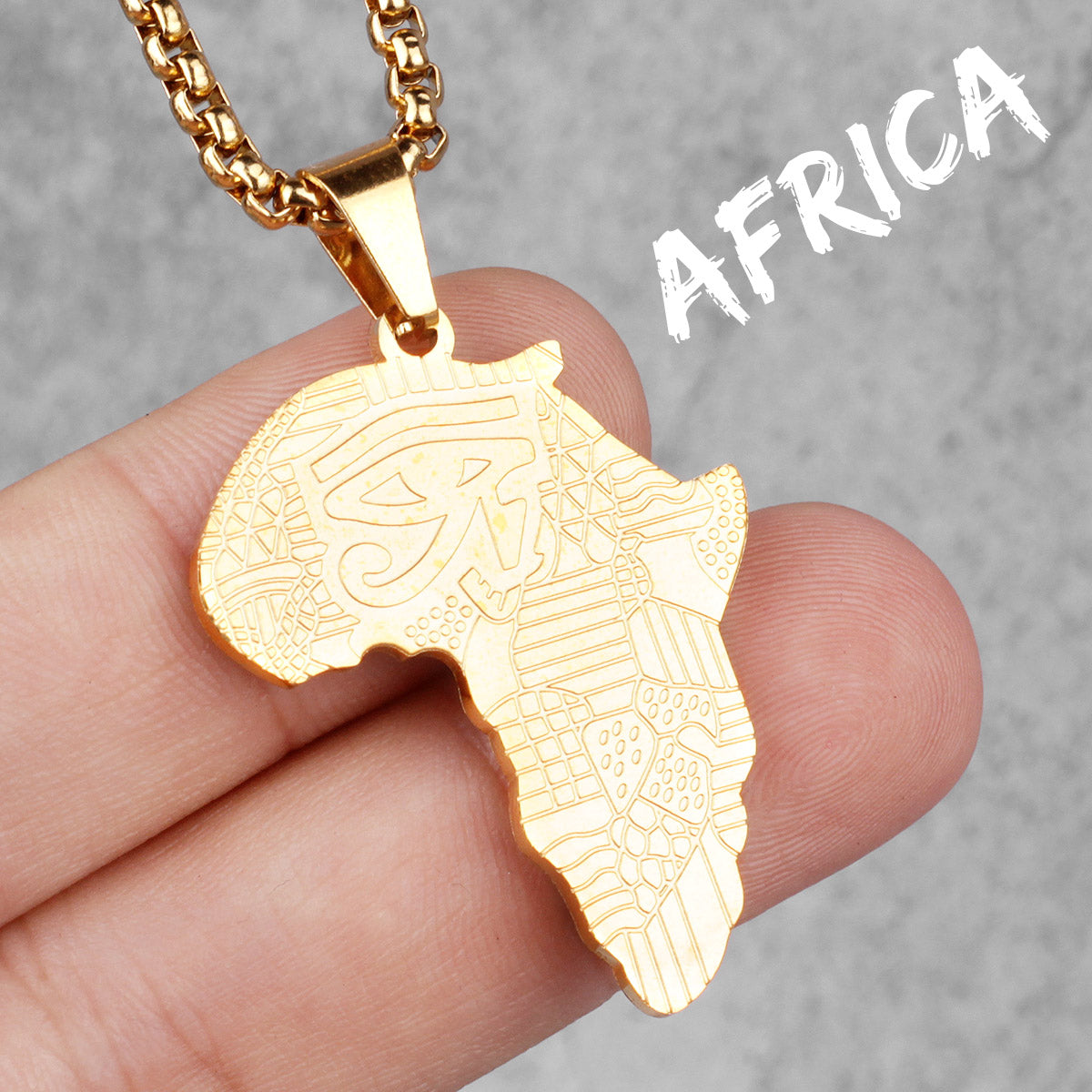 Mother Land | 14k Gold Over 316L No Fade Stainless Steel Africa Eye of Ra Hip Hop Pendant