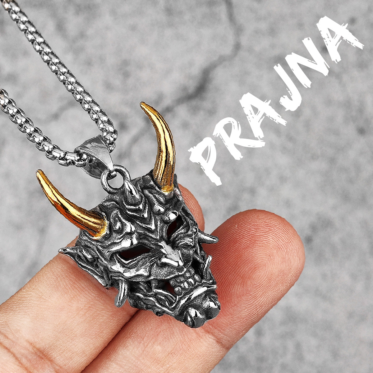 Prajna ll Mask | 316L Satainless Steel Japanese Hannya Shura Mask Horn Pendant Necklace