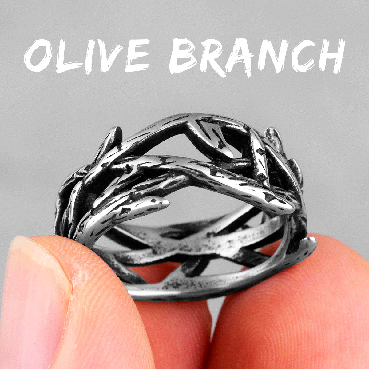 Victory Olive Branch | 316L No Fade Stainless Steel Mens Retro Street Wear Rings