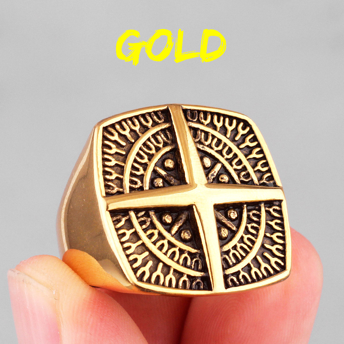 Ancient Compass | 14k Gold Over Stainless Steel Men's Street Wear Unique Ring