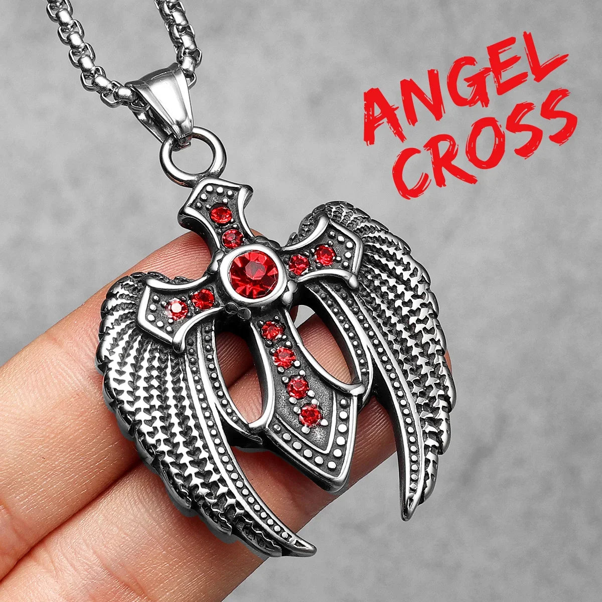 Angel Wing Cross | 316L No Fade Stainless Steel Amulet Style Hip Hop Pendant
