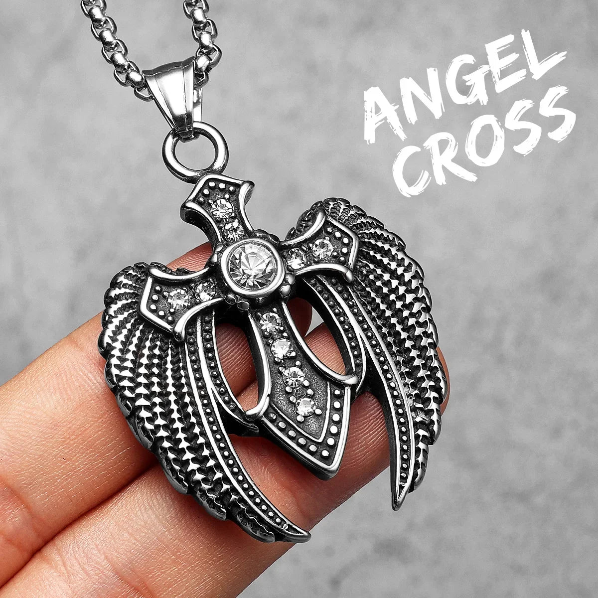 Angel Wing Cross | 316L No Fade Stainless Steel Amulet Style Hip Hop Pendant