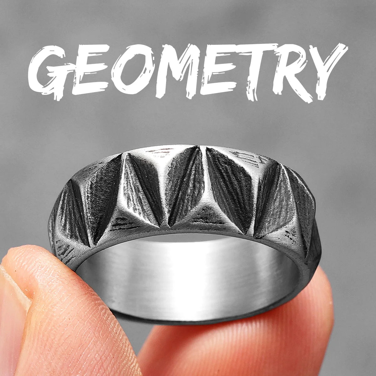 Geo | 316L No Fade Stainless Steel Geometric Cut Unique Personality Men's Ring