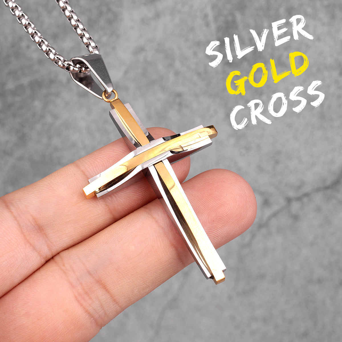 The Cross | 14k Gold Black 316L No Fade Stainless Steel Double Layered Hip Hop Cross Pendant